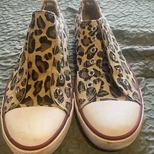 Leopard Print Slip-On Canvas Sneakers - Tan